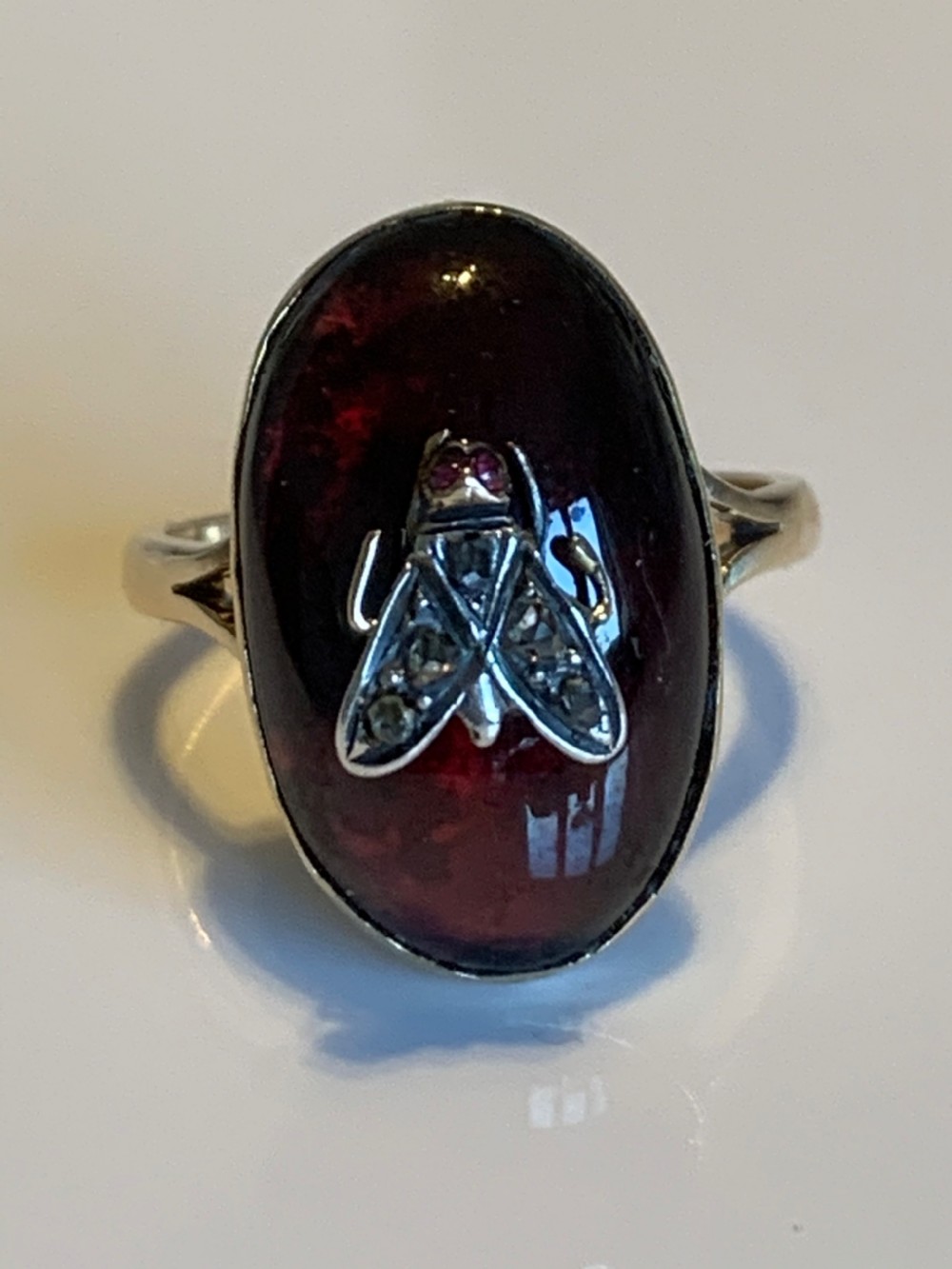Victorian Garnet Cabochon Antique Fly Ring