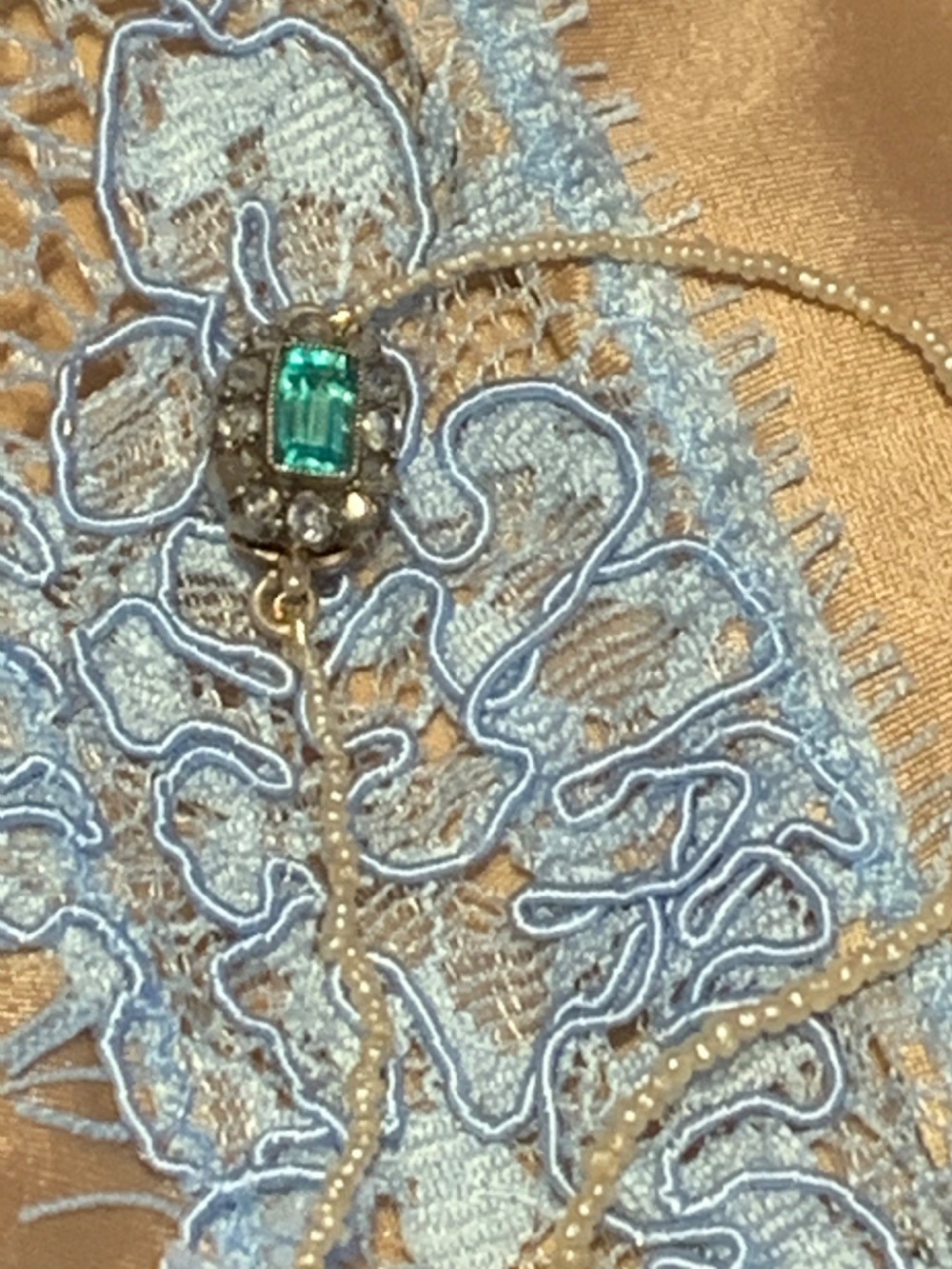 Georgian Natural Pearl and Emerald Necklace View III