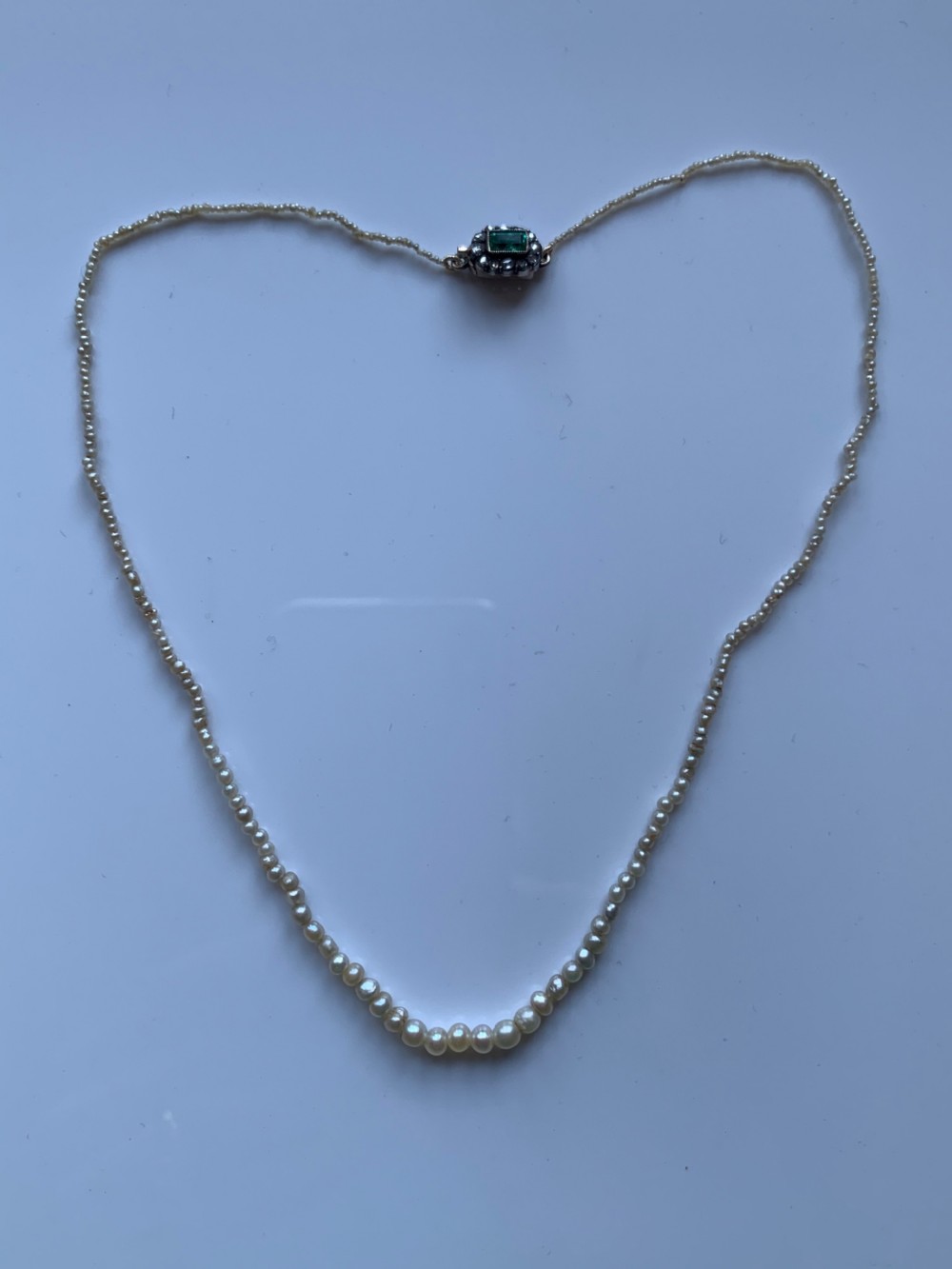Georgian Natural Pearl and Emerald Necklace View IV