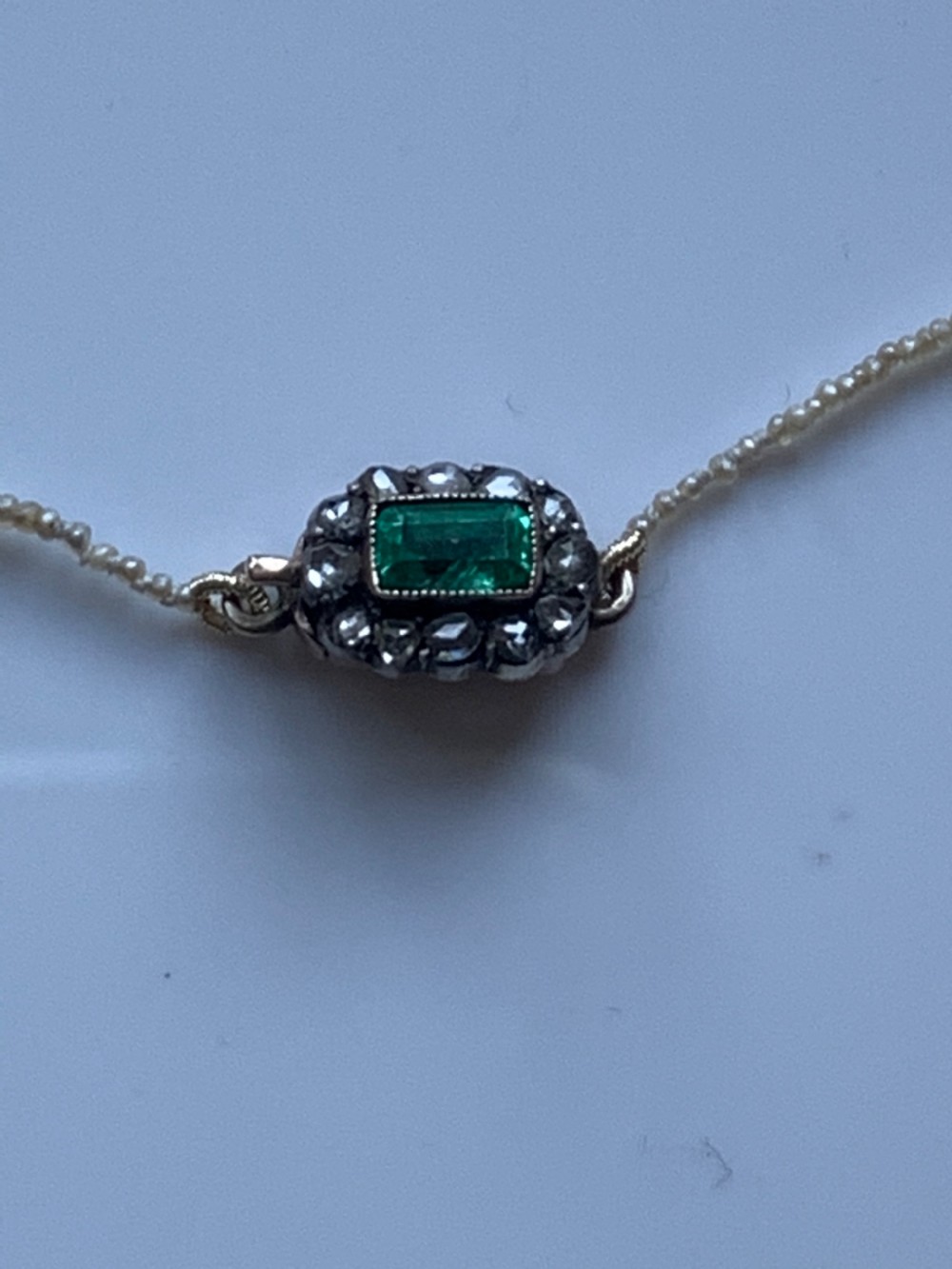Georgian Natural Pearl and Emerald Necklace View V