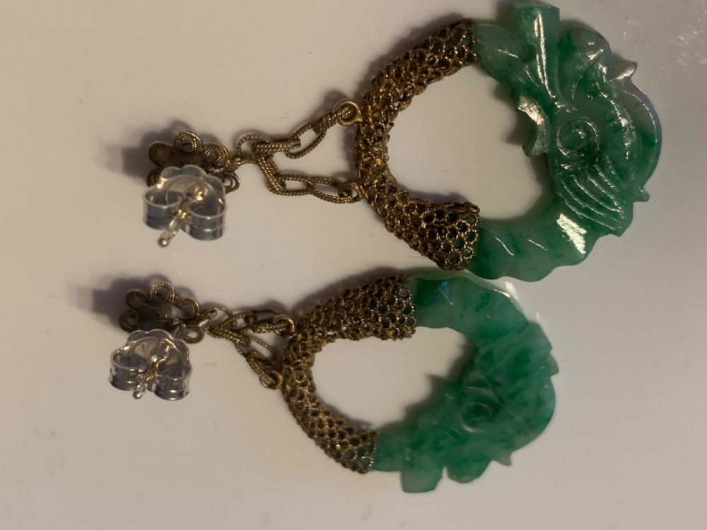 1940s Jade Silver Gilt Earrings View III