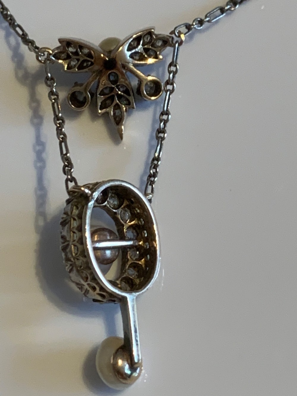 Edwardian Diamond and Pearl Necklace View IV