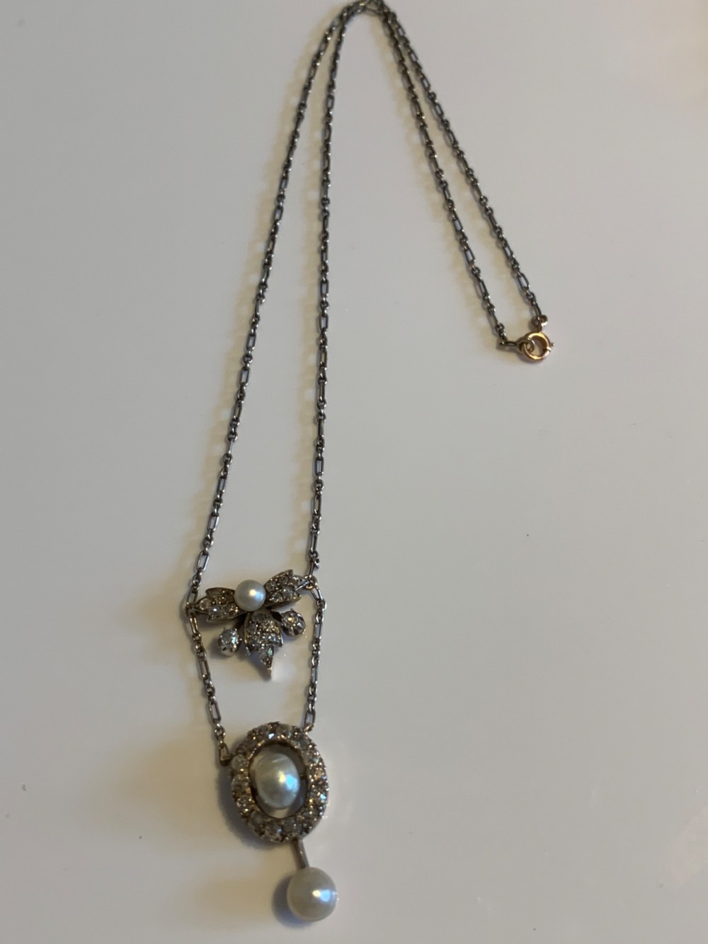 Edwardian Diamond and Pearl Necklace View VII