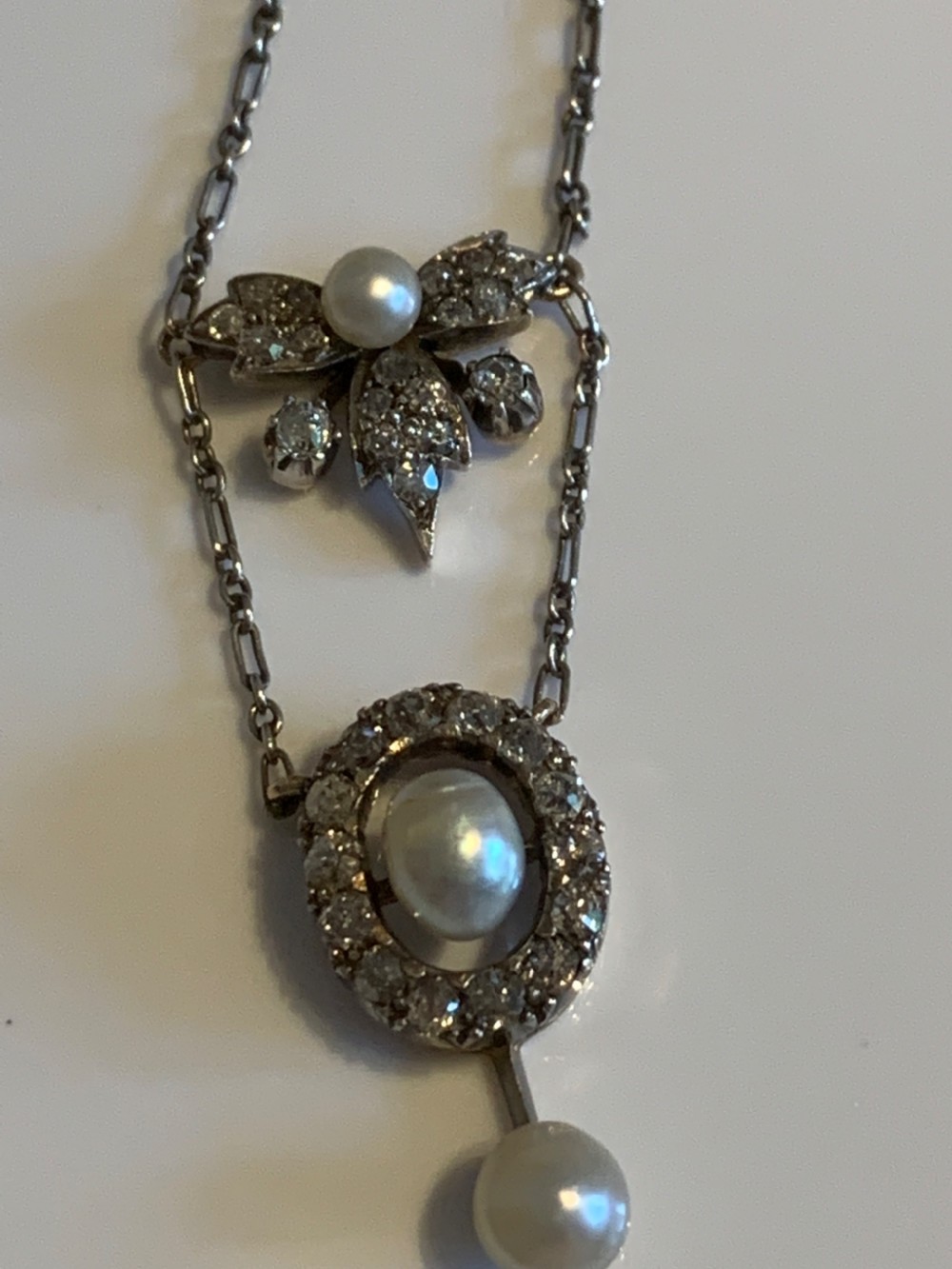 Edwardian Diamond and Pearl Necklace View VIII