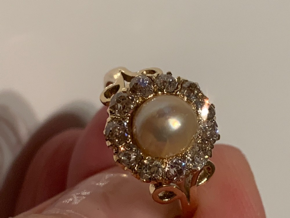 Antique Rose Cut Diamond and Pearl Ring View III