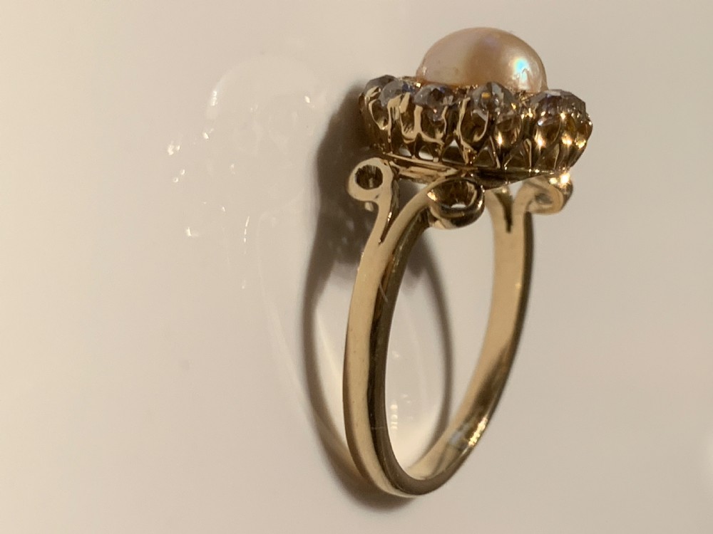 Antique Rose Cut Diamond and Pearl Ring View V