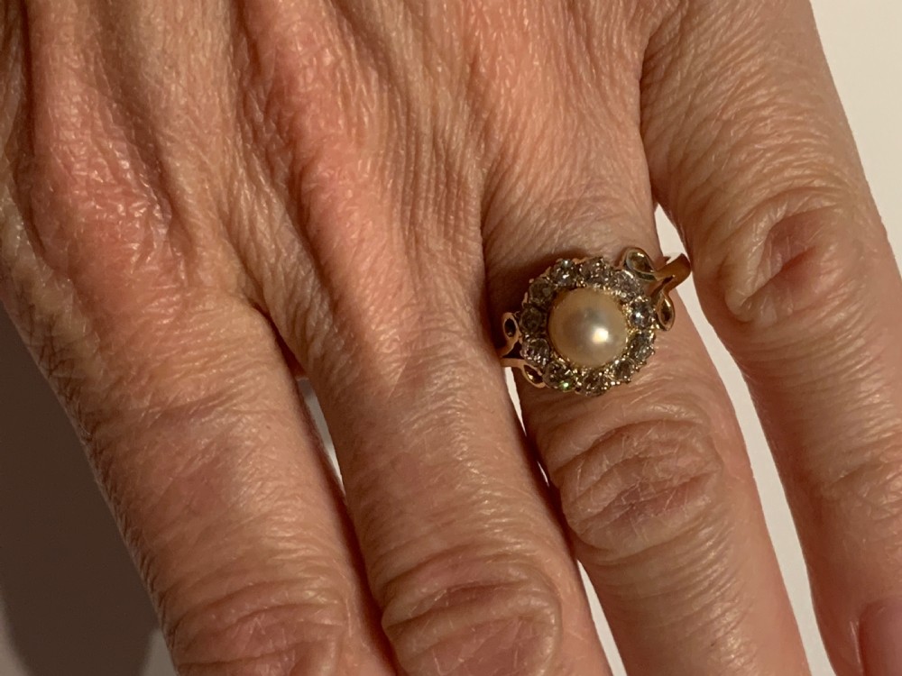 Antique Rose Cut Diamond and Pearl Ring View VI