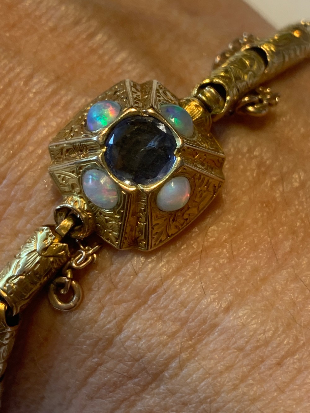 Victorian 18ct Gold  Ceylon Sapphire and Opal Bracelet View IV