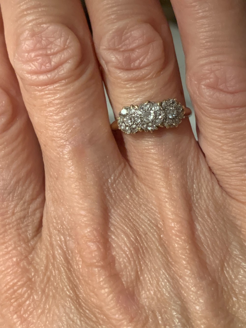 Edwardian Triple Daisyhead Cluster Ring View IV