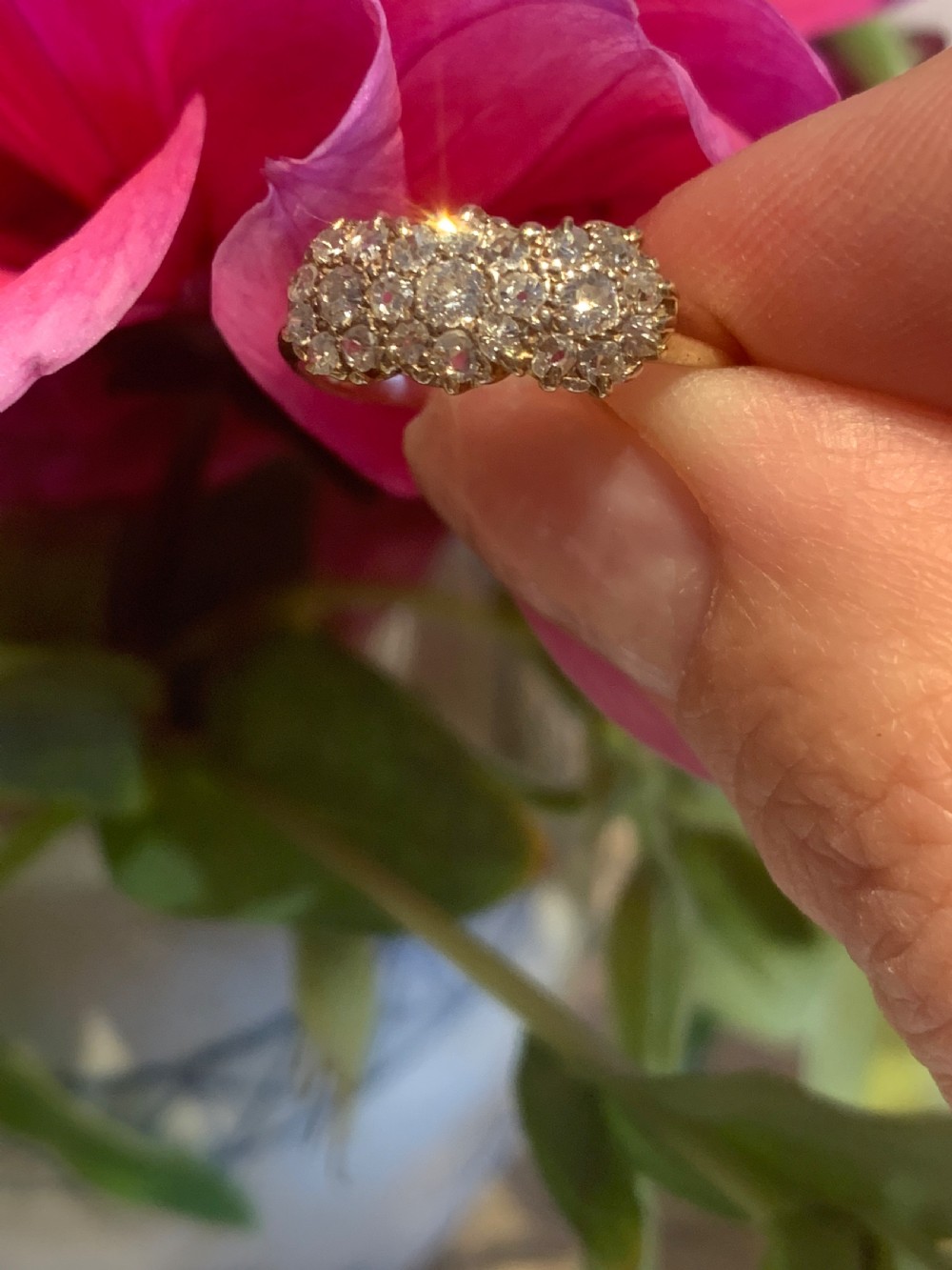 Edwardian Triple Daisyhead Cluster Ring View VI