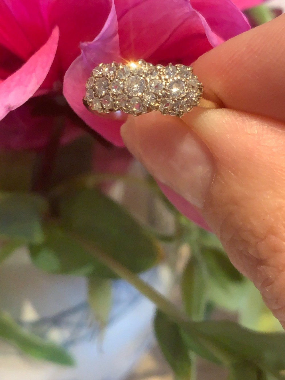 Edwardian Triple Daisyhead Cluster Ring View VII