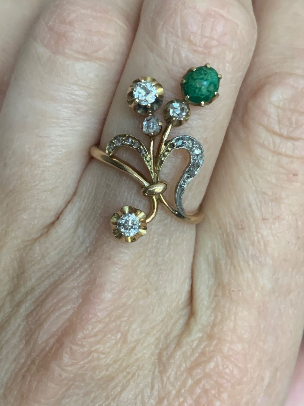 Antique Russian Diamond and Turquoise Belle Époque Ring