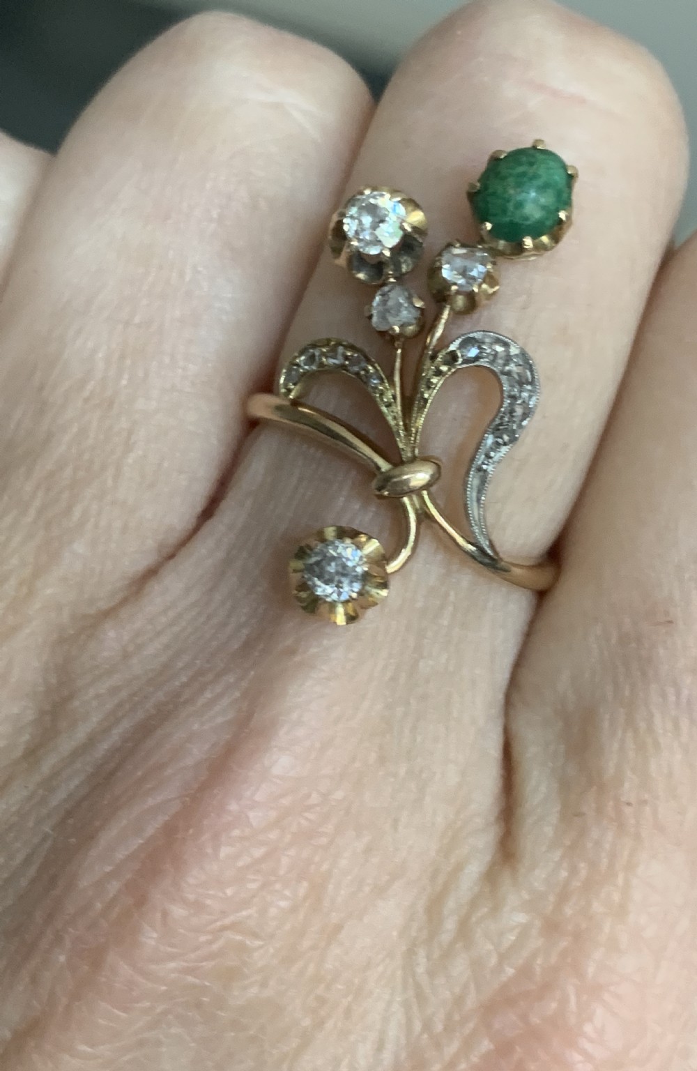 Antique Russian Diamond and Turquoise Belle Époque Ring View II