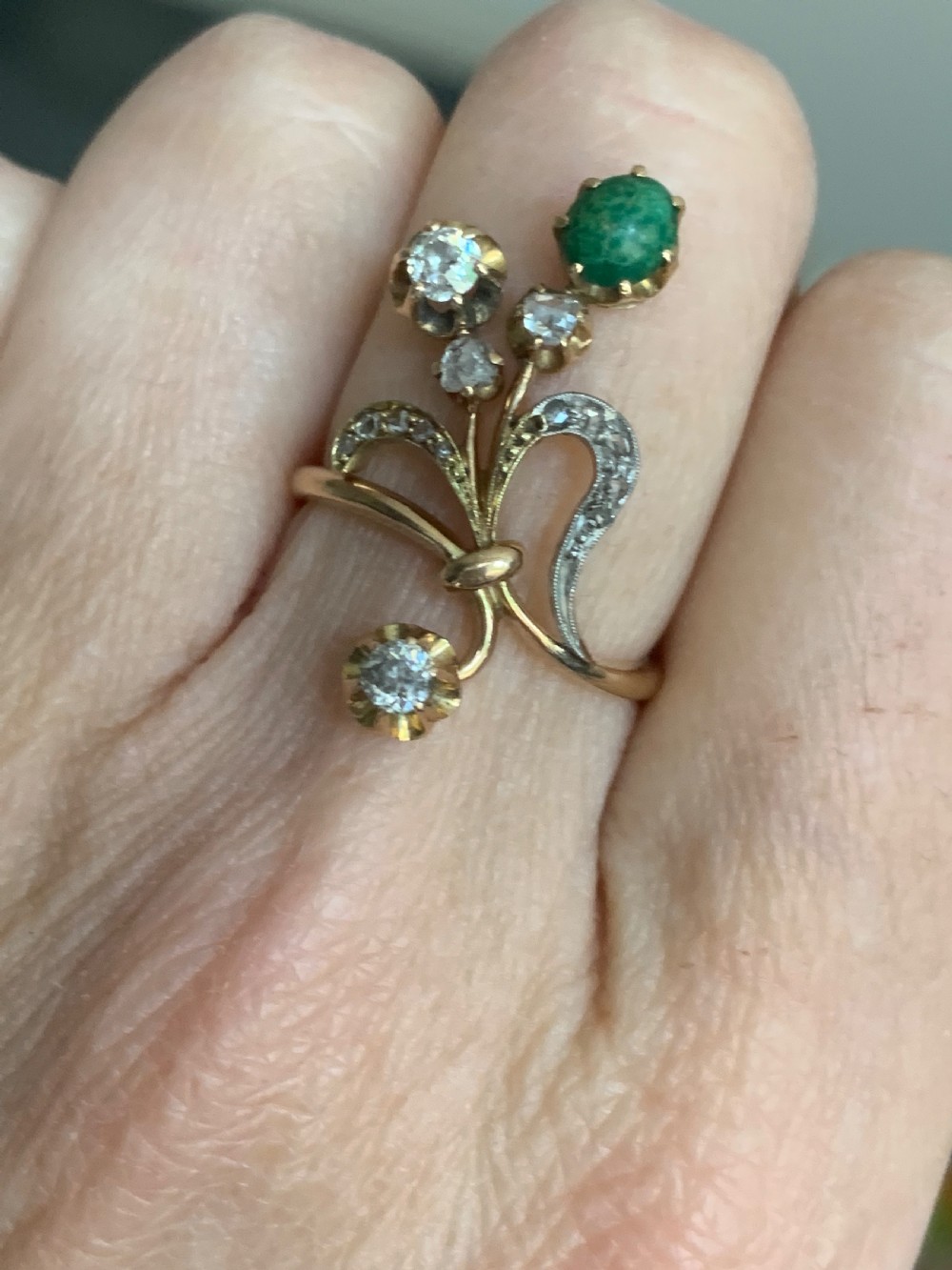 Antique Russian Diamond and Turquoise Belle Époque Ring View III
