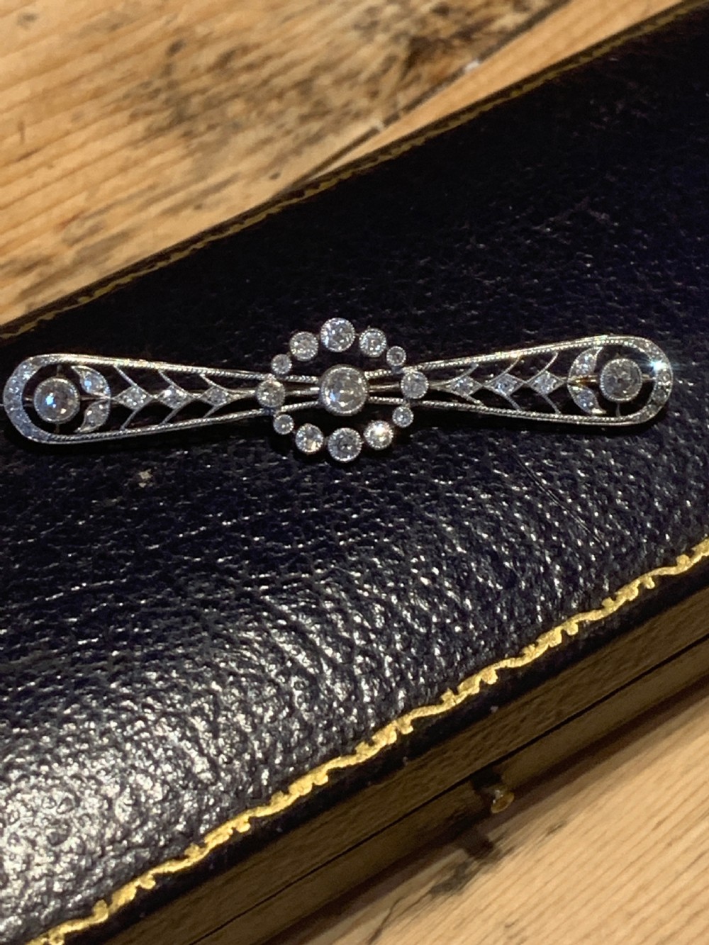 Platinum and Diamond Antique Bar Brooch View II