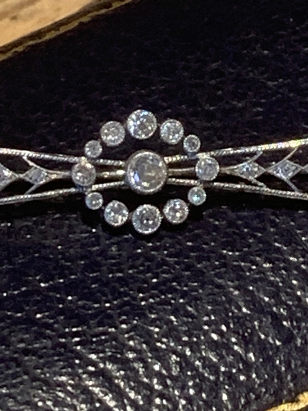 Platinum and Diamond Antique Bar Brooch View III
