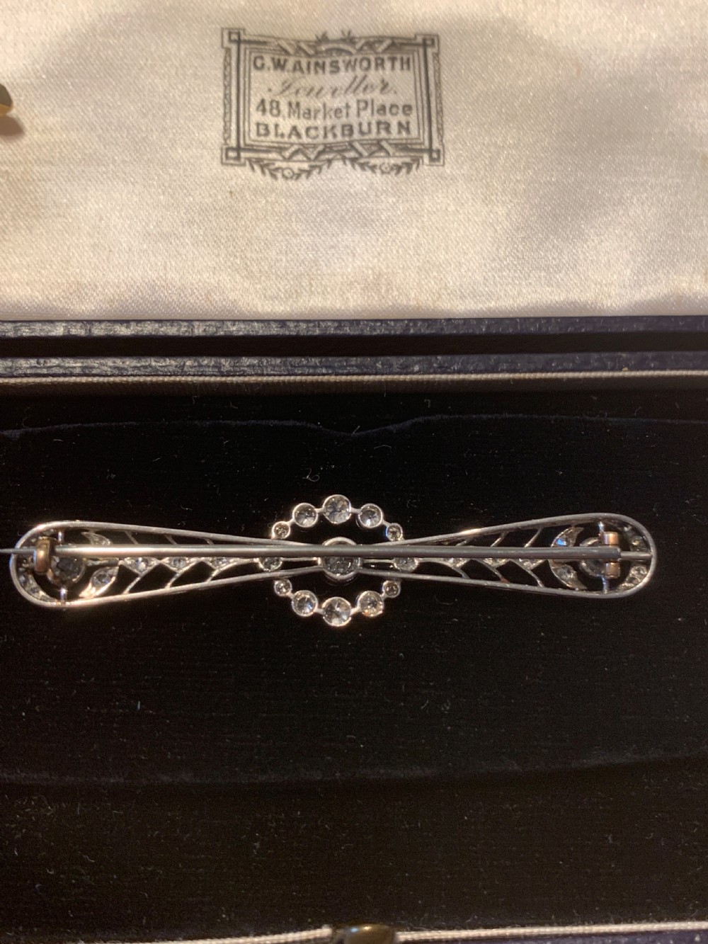 Platinum and Diamond Antique Bar Brooch View IV
