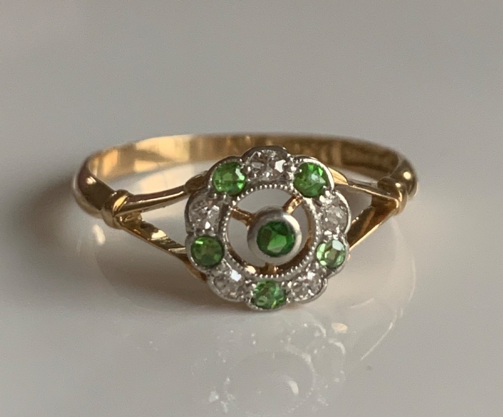 Antique Demantoid Garnet and Diamond 18ct Edwardian 