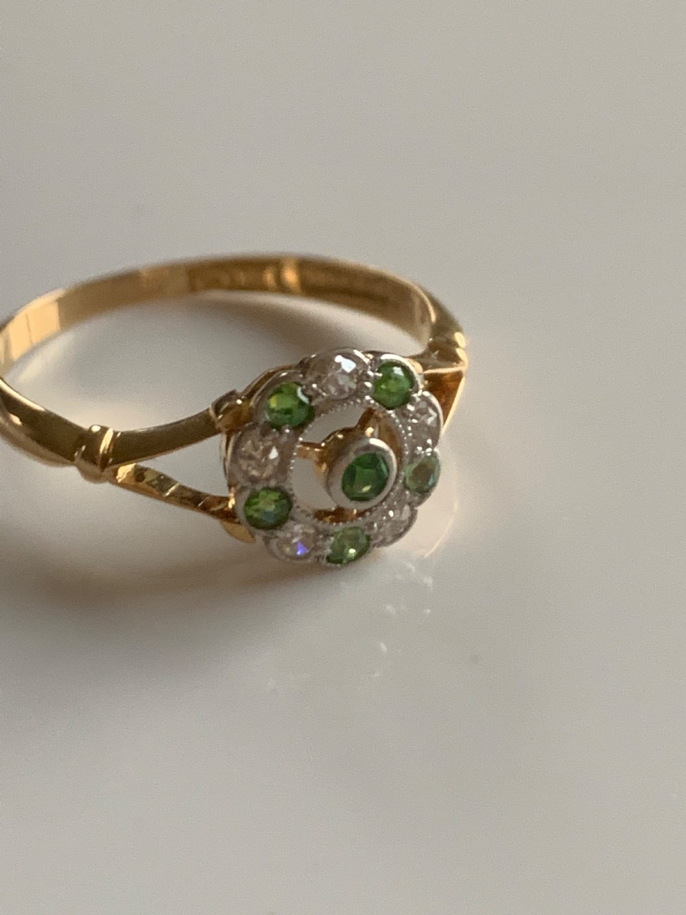Antique Demantoid Garnet and Diamond 18ct Edwardian  View II