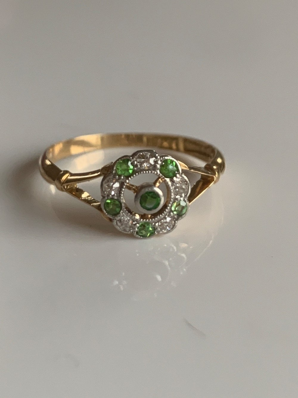 Antique Demantoid Garnet and Diamond 18ct Edwardian  View VI