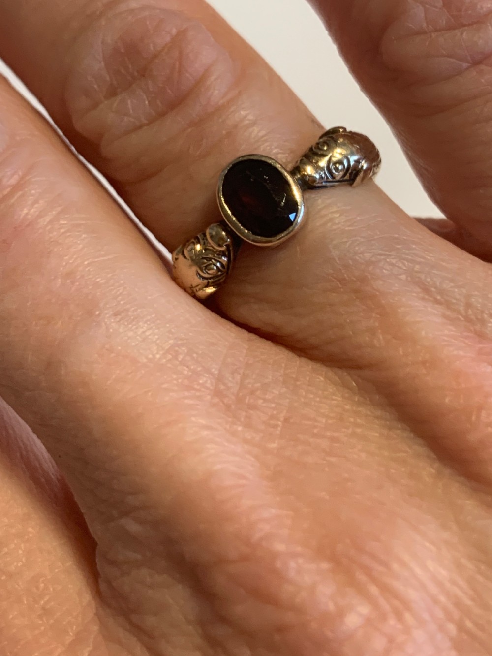 Antique Victorian Garnet Dog/Snake 15ct Gold Ring View IV