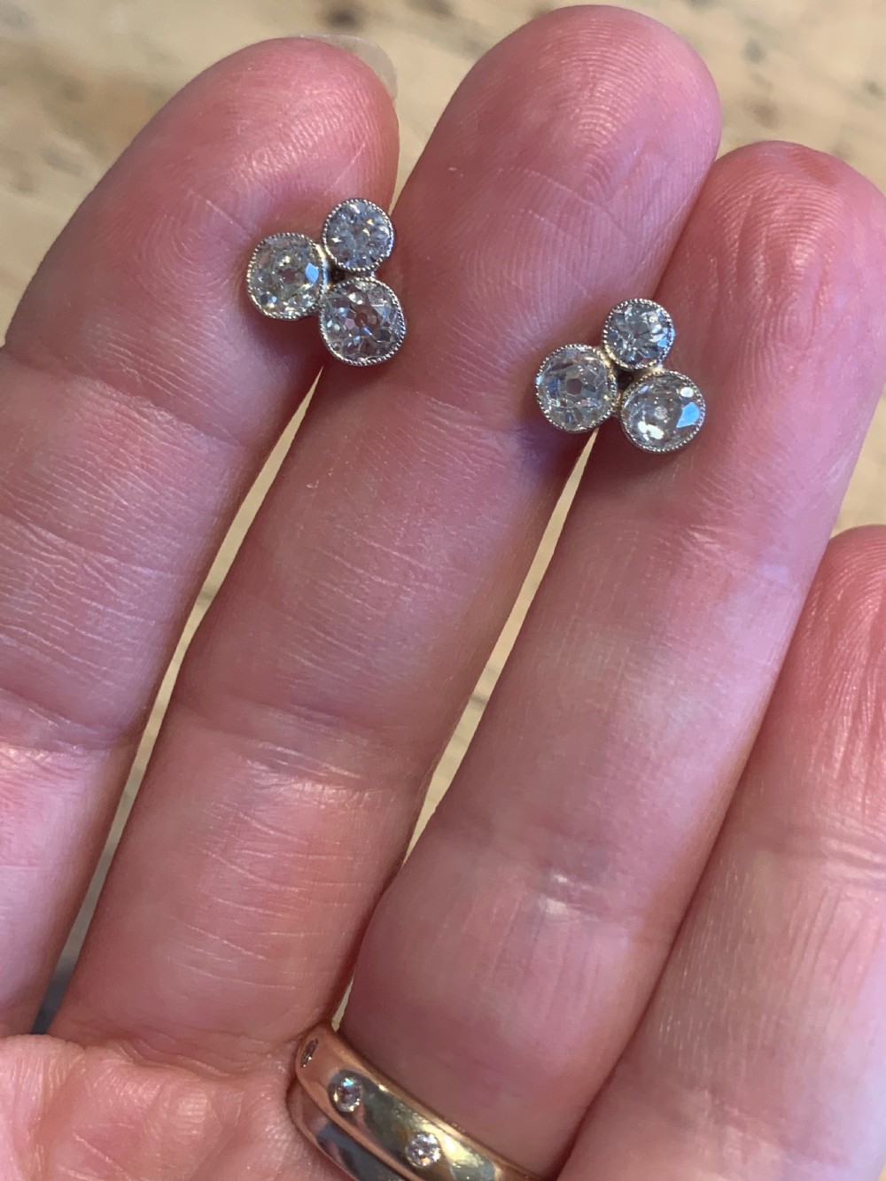 Old European Cut Diamond Cluster Earrings View III