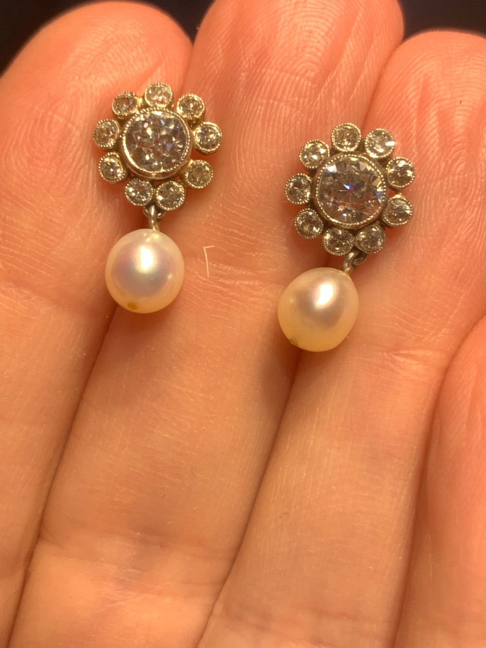 Natural Pearl and 2.5ct Diamond Earrings 