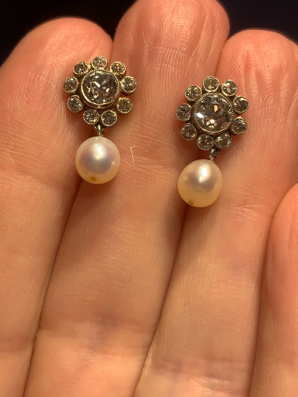 Natural Pearl and 2.5ct Diamond Earrings  View III