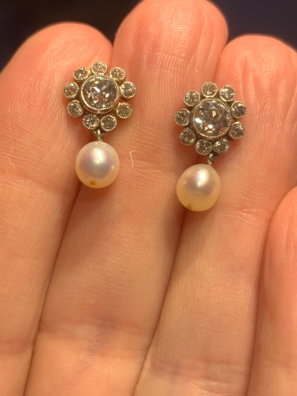 Natural Pearl and 2.5ct Diamond Earrings  View IV