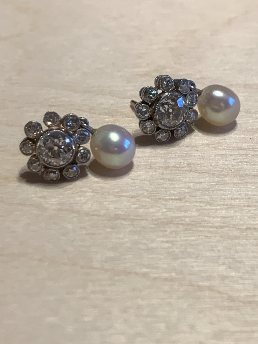 Natural Pearl and 2.5ct Diamond Earrings  View V