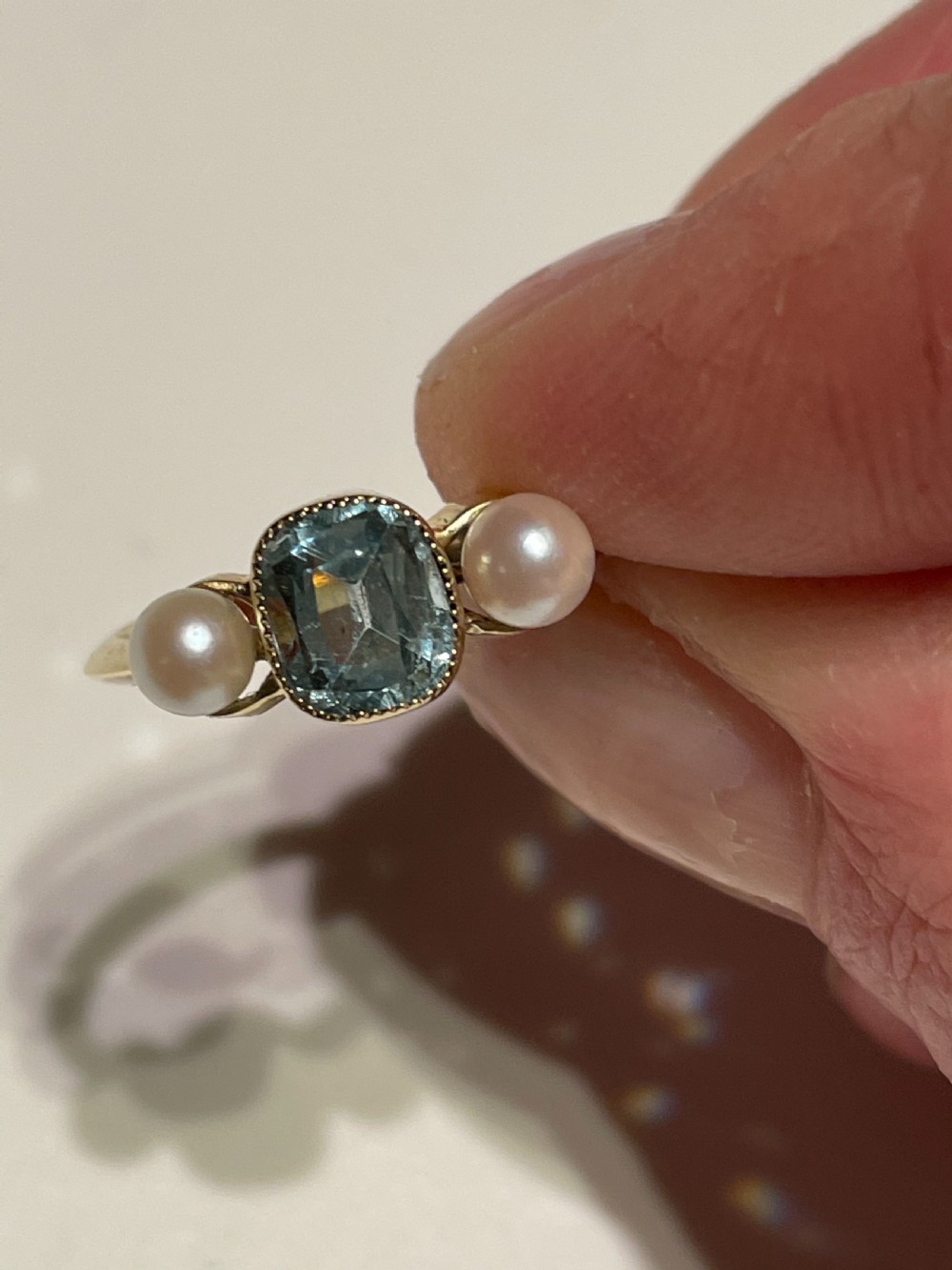 Aquamarine and Pearl Edwardian Ring