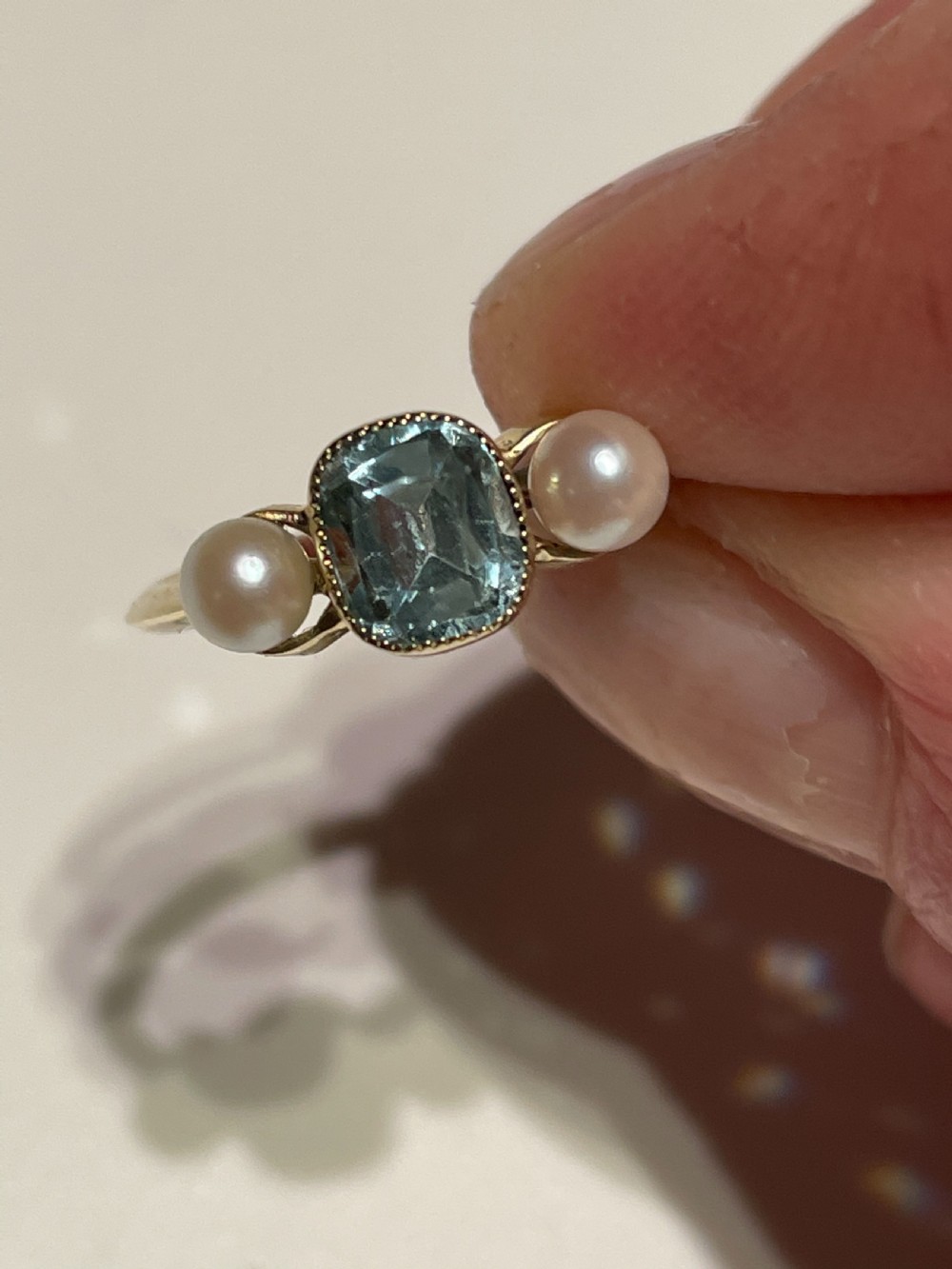 Aquamarine and Pearl Edwardian Ring View II