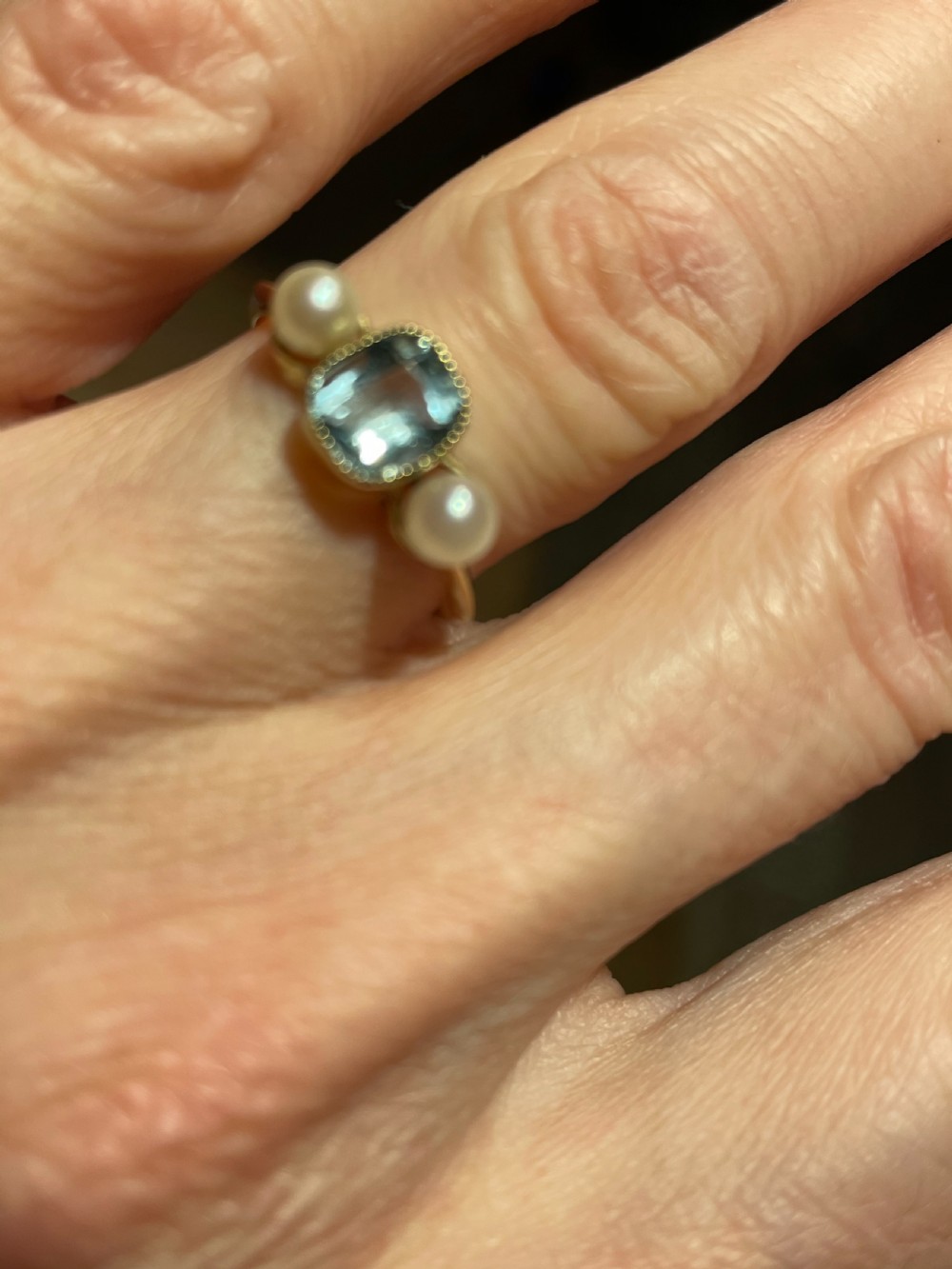 Aquamarine and Pearl Edwardian Ring View III