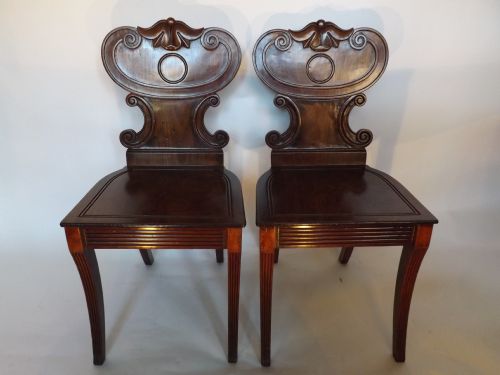 Pair C19th Regency Period Mahogany Hall-chairs
