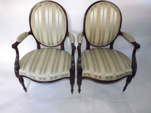 Pair C19th George III Style Mahogany Salon Armchairs