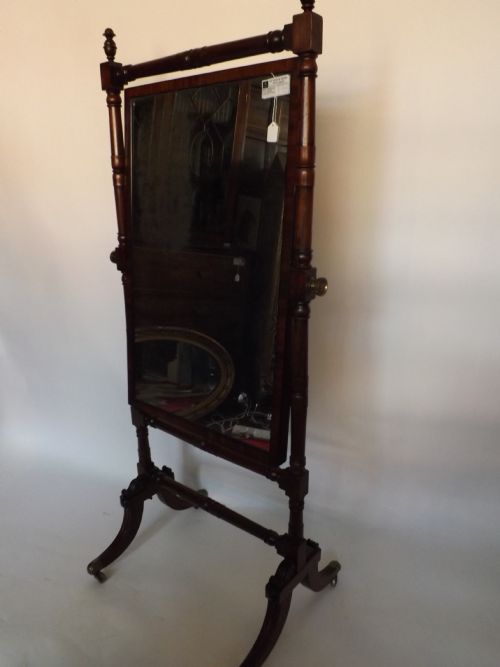 C19th Regency Period Mahogany Cheval-base Robing Mirror