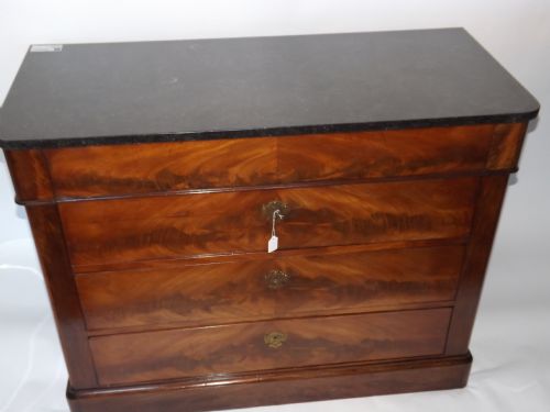 C19th French Mahogany Commode/chest with Fossil Marble Top