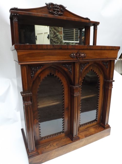 C19th William IV Period Rosewood Gothic Style Chiffonier/bookcase