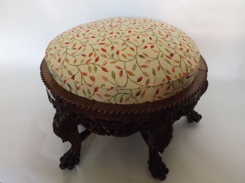 Large C19th Anglo-indian Carved Padouk Circular Stool.