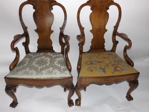 Pair Early C20th George I Style Walnut Library Armchairs