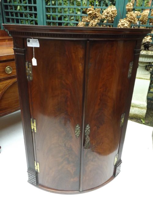 C18th George III Period Mahogany Bow-front Corner Cupboard