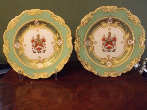 Pair Early C20th Royal Cauldon Porcelain Armorial Cabinet Plates