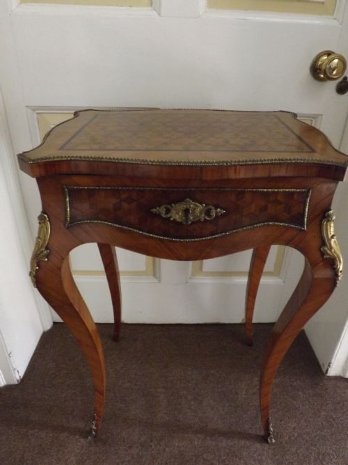 C19th French Walnut ,Kingwood and Ormolu-mounted Parquetry Work-table