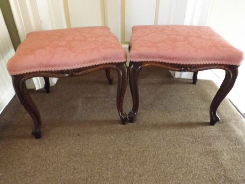 Pair C19th Rosewood Cabriole-leg Stools.
