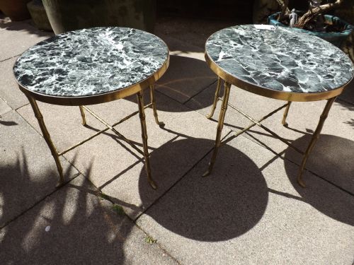 Pair Early C20th French Brass and Marble Occasional Tables.
