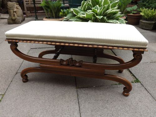 C19th Regency Period X-framed Rosewood Dressing Stool or Window Seat.