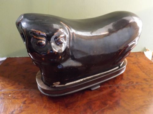 Mid C19th Chinese Cizhou-style Stone-ware Pottery Pillow in Cat Form