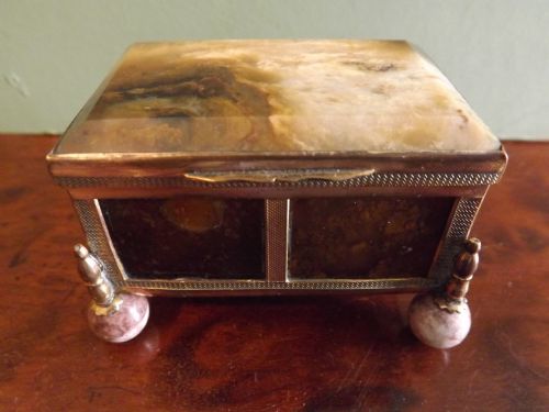 Late C19th Austro-hungarian Miniature Agate and Chased Gilt-bronze Framed Casket.