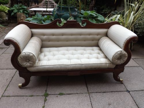C19th Regency Period Mahogany Double Scroll-end Settee.