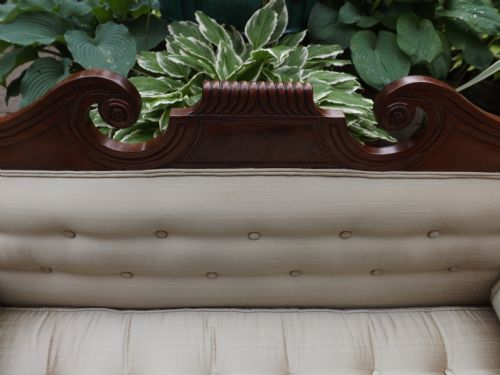 fig 1. C19th Regency period mahogany double scroll-end settee.